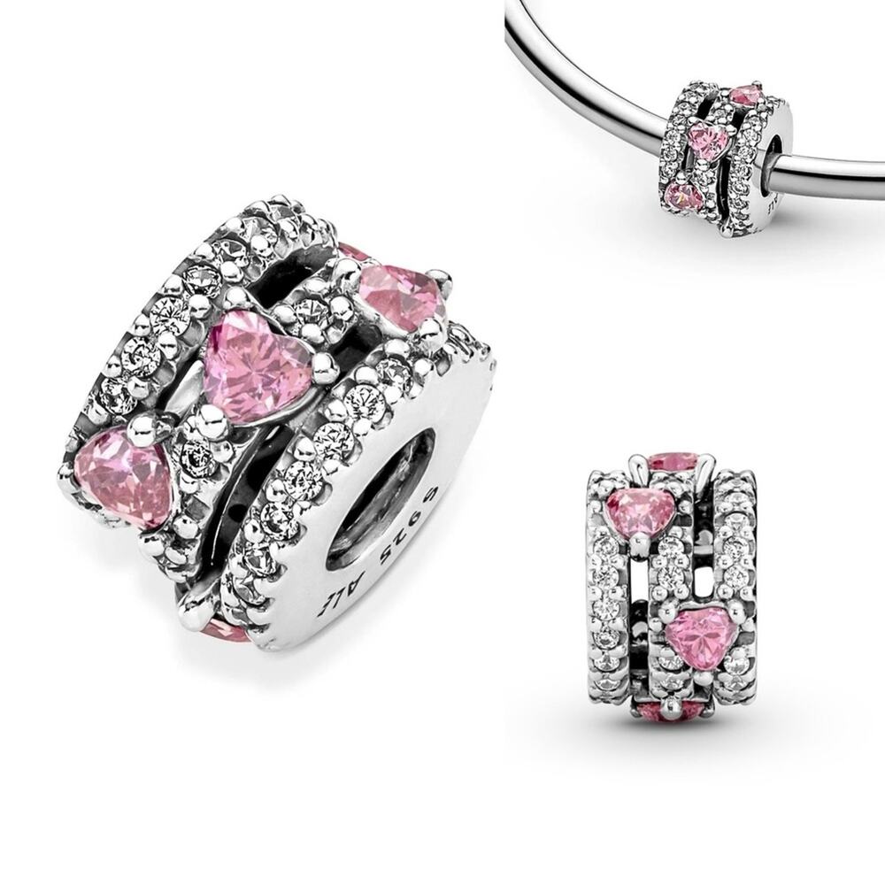 Sparkling Triple Halo Hearts Charm (One)
